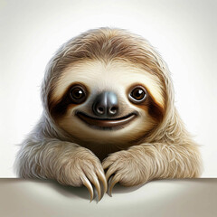 Fototapeta premium Baby Sloth – With their slow movements and adorable faces, baby sloths are cute and always seem to be smiling.on white background