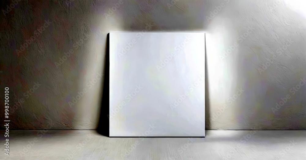 Aufkleber a white canvas stands against a plain white wall, casting a shadow on the wall and creating a minima