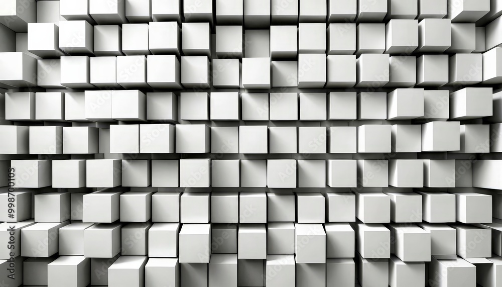 Poster A grid of white cubes, with each cube having a slightly different shade of gray, creating a visually striking and abstract pattern