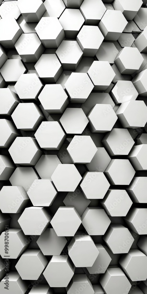 Poster A repeating pattern of white hexagonal shapes, arranged in a grid-like fashion, creates a visually striking and geometric composition
