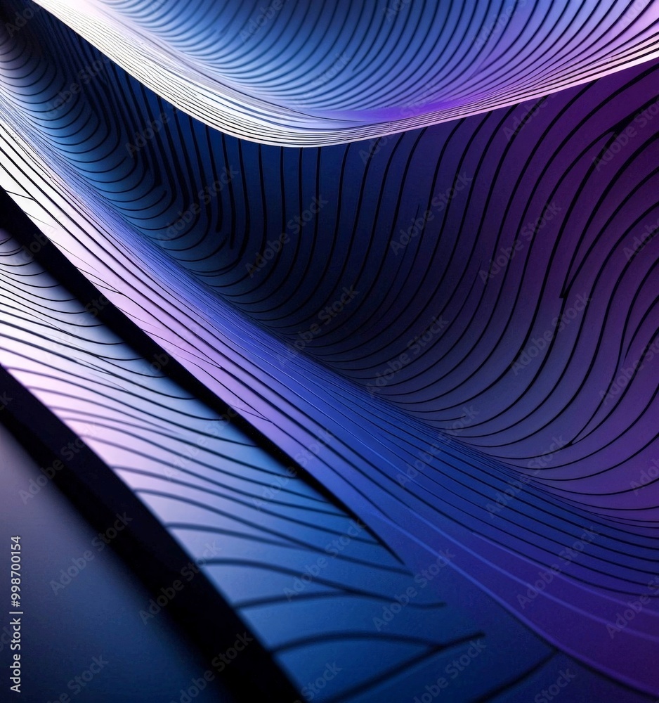 Aufkleber a close-up view curved, abstract pattern composed of intersecting lines and curves in shades of blue and purple, creating a sense of depth and movement
