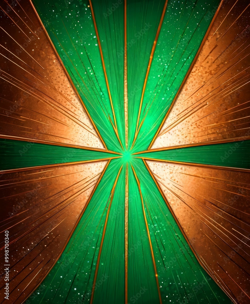 Aufkleber a vibrant abstract design with a central green line radiating outwards in a radial pattern, flanked 