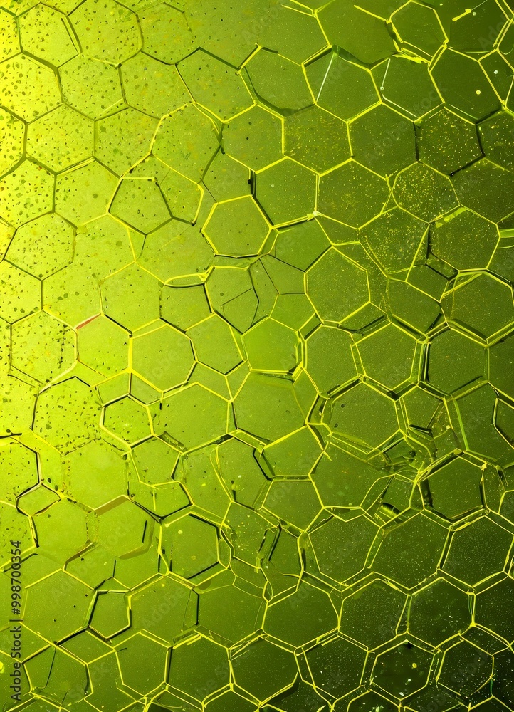 Aufkleber a close-up view textured surface with a repeating pattern of hexagonal shapes in various shades of green, creating a vibrant and organic visual effect