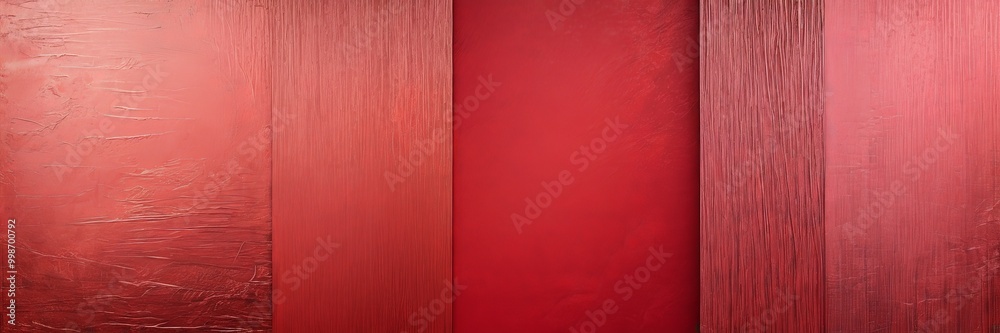 Poster a vertical arrangement of red panels with varying textures, creating a layered and textured effect