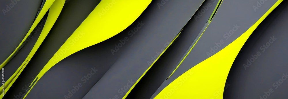 Poster a striking abstract composition of curved lines in varying shades of yellow and gray, creating a dynamic and visually captivating pattern