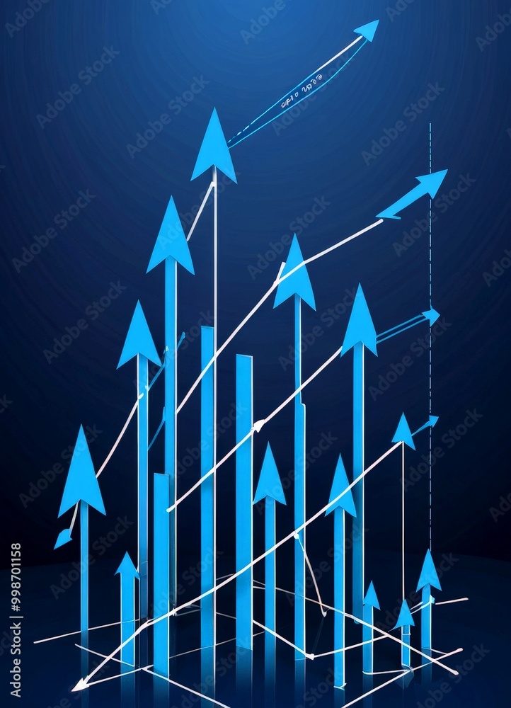 Poster a series of blue arrows pointing upwards, forming a graph-like structure against a dark blue backgro