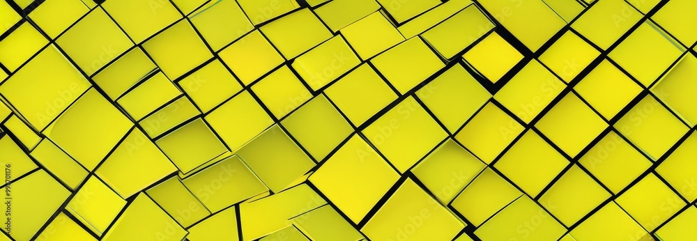 Poster a pattern of overlapping yellow squares with black outlines, creating a visually striking and abstract design