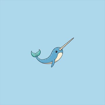 recommend clip art: Cute cartoon magic narwhal with rainbow horn funny unicorn whale drawing.