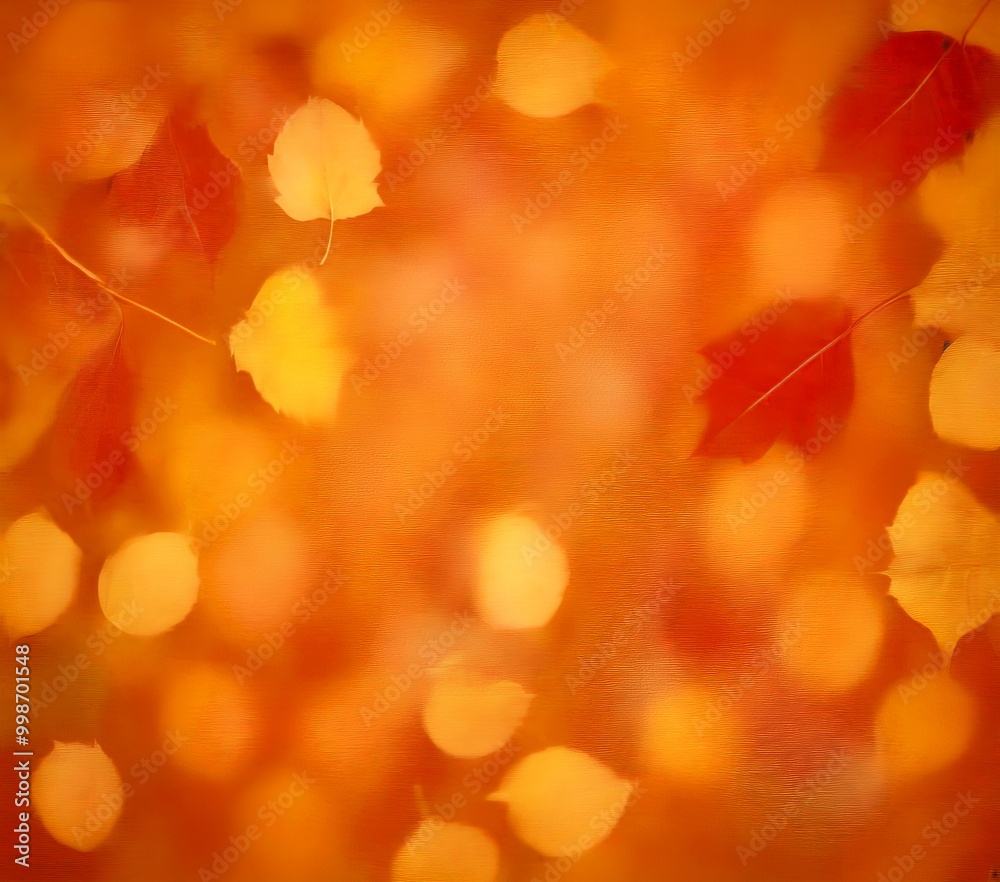 Poster a blurred background of autumn leaves in various shades of orange and yellow, creating a warm and co