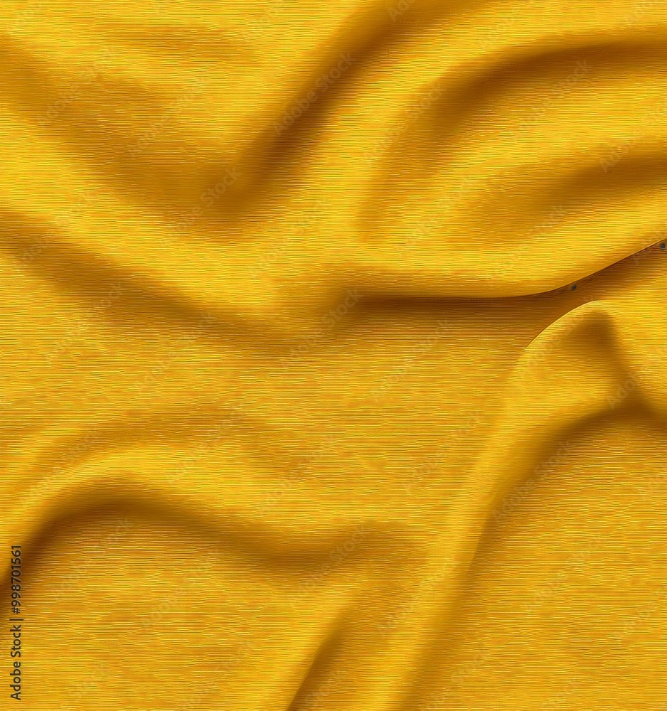 Poster a close-up view crumpled, yellow fabric with a smooth, flowing texture