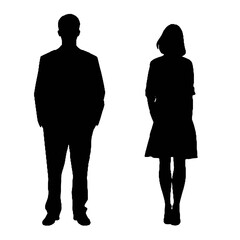 Stylish Woman and Man Posing Silhouette Vector Illustration Transparent Background