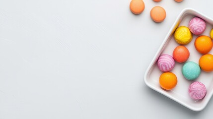 Obraz premium White tray with pastel-colored Halloween candies, soft lighting, delicate and playful