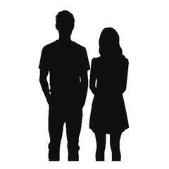 Smiley woman and man posing together vector silhouette illustration 