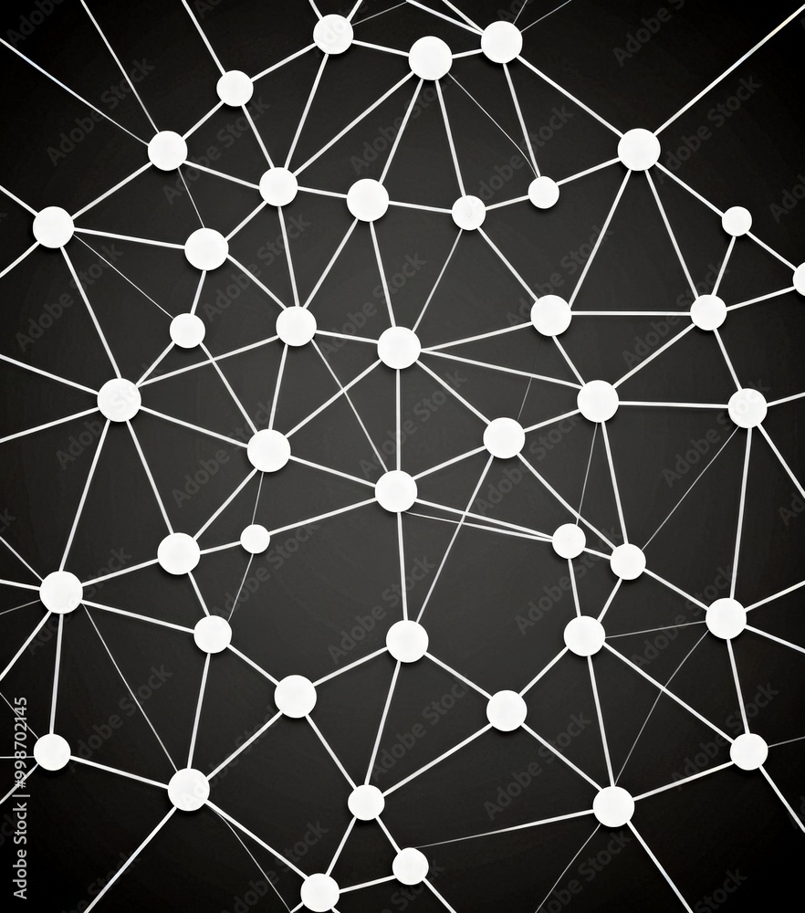 Aufkleber a complex network of interconnected white lines and circles, creating a visually striking abstract pattern against a dark background