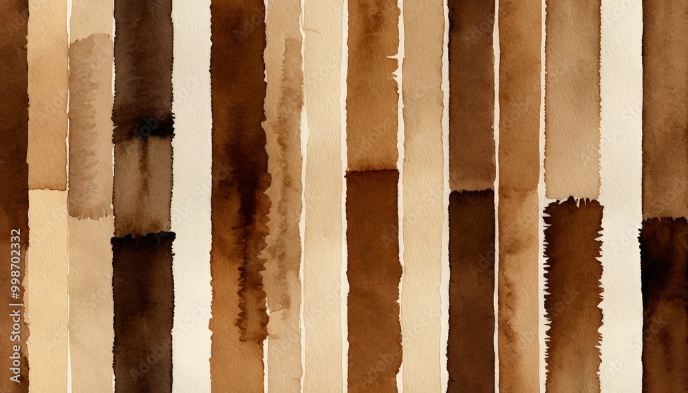 Poster a vertical arrangement of brown and beige watercolor paint strokes, creating a textured and layered 