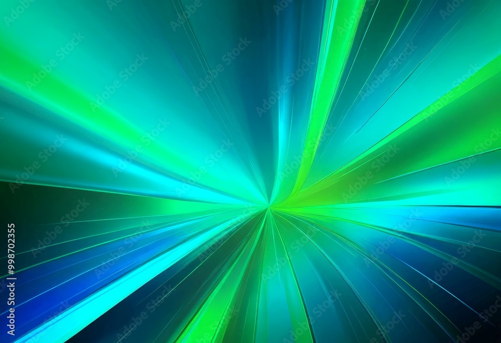 Poster a vibrant abstract background with a radial pattern of green and blue lines radiating outwards from a central point, creating a sense of depth and movement.