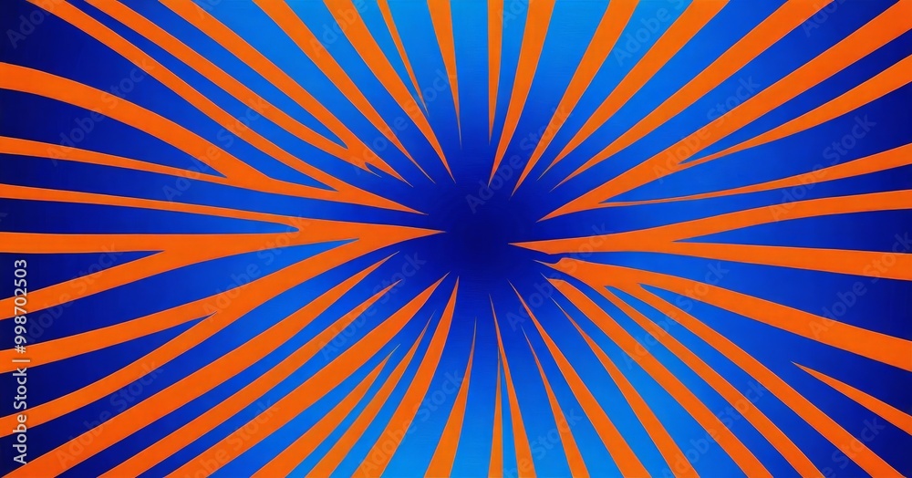 Aufkleber a vibrant abstract composition with a radial pattern of orange and blue lines radiating outwards from a central point, creating a sense of depth and movement
