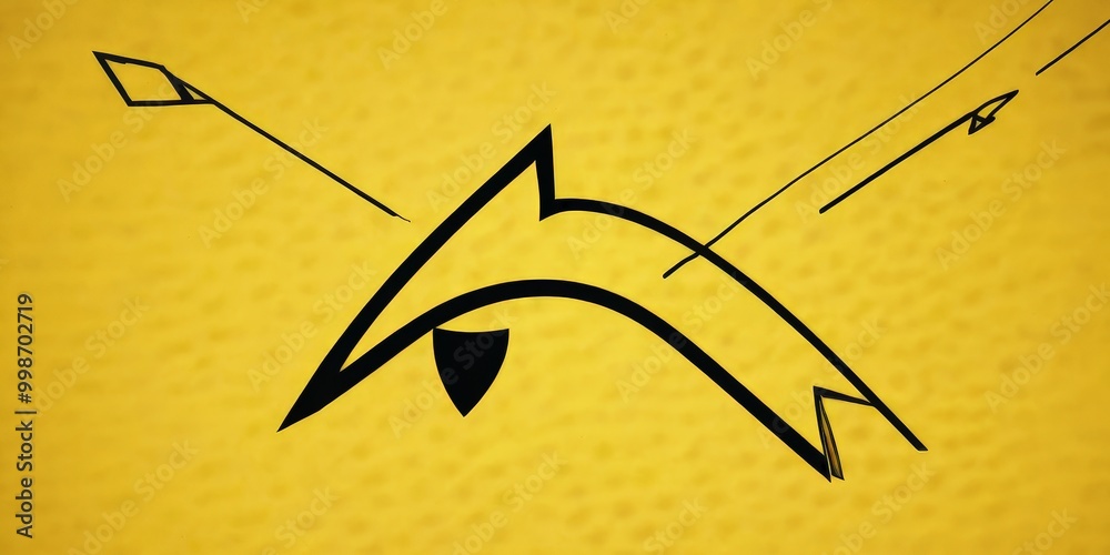 Aufkleber a stylized graphic design with a yellow background and black lines and shapes