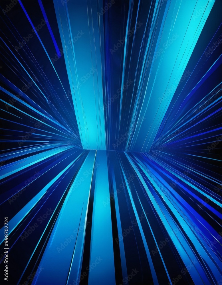 Poster a striking abstract composition of blue and black lines radiating outwards from a central point, creating a sense of depth and dimensionality