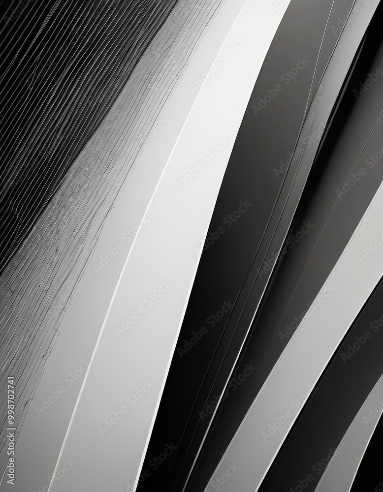 Aufkleber a black and white photograph curved, abstract architectural structure, featuring a series of vertical lines and horizontal lines that create a dynamic