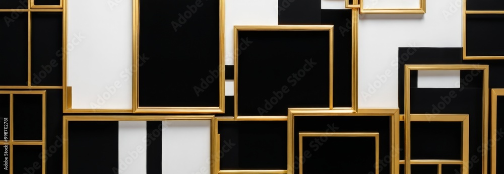 Aufkleber a collection of gold-framed black and white photographs arranged in a grid-like pattern against a wh