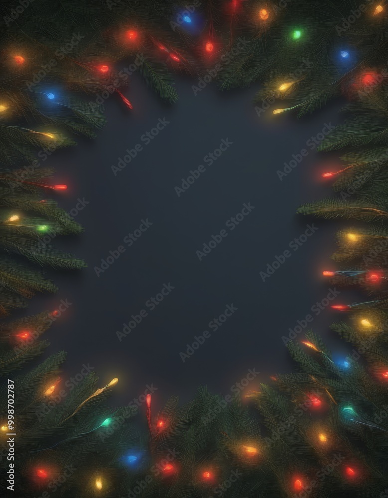 Poster A dark background with a festive border of colorful Christmas lights, creating a warm and inviting atmosphere