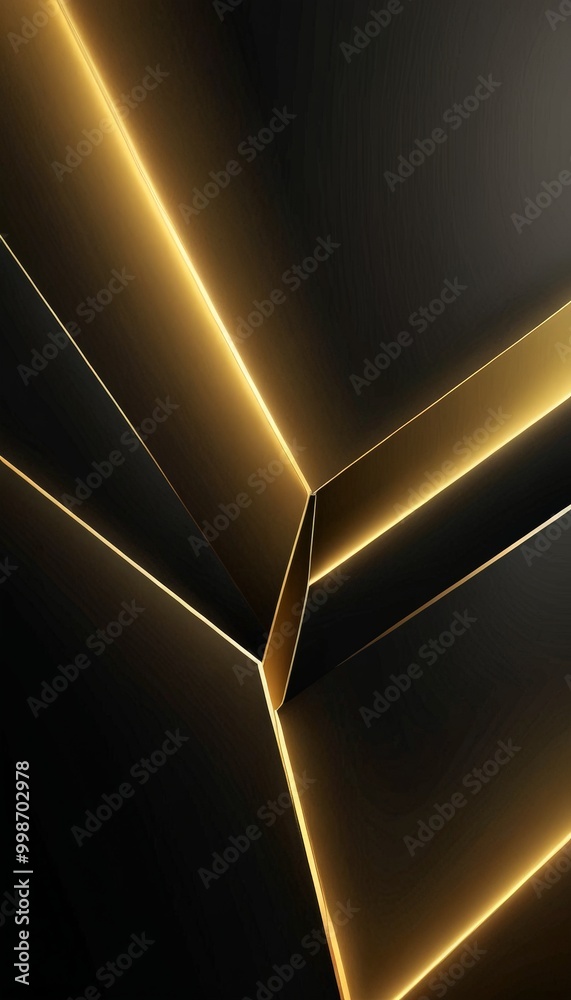 Poster a striking abstract composition of intersecting lines and curves in black and gold, creating a sense of depth and movement
