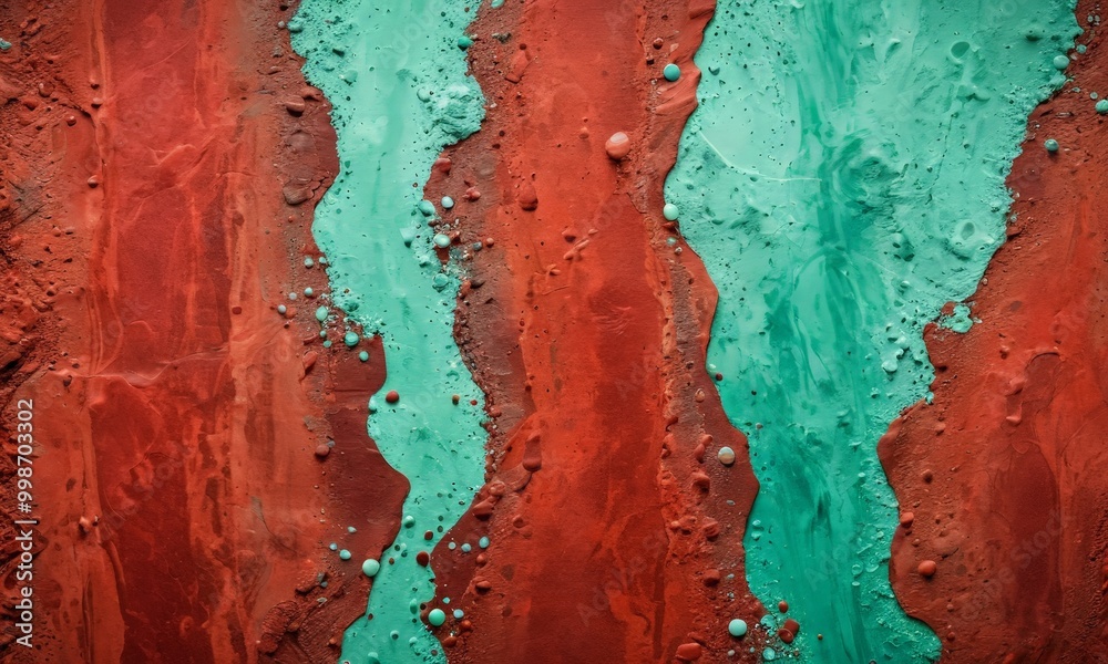 Aufkleber a close-up view textured surface with a striking contrast between red and green colors The red section appears to be a reddish-brown material, while the green section is