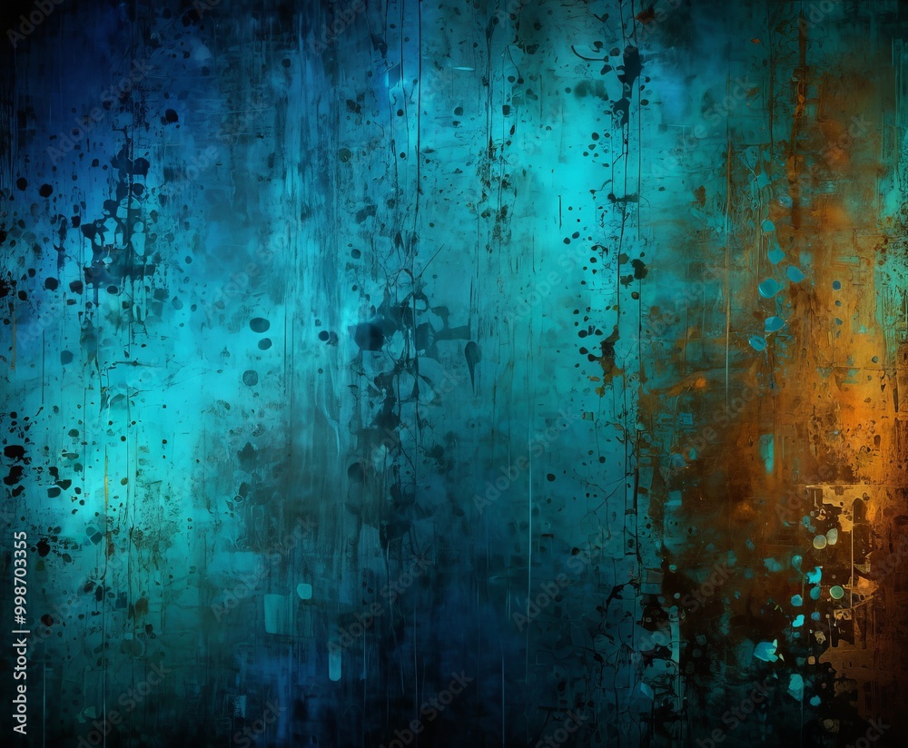 Poster a textured abstract background with a gradient of blue, green, and orange colors, creating a dynamic and visually striking composition