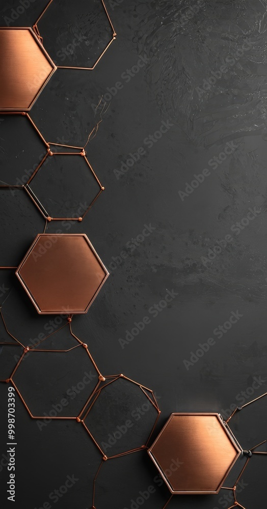 Leinwandbilder a dark background with a repeating pattern of hexagonal shapes in varying shades of brown, arranged in a diagonal line