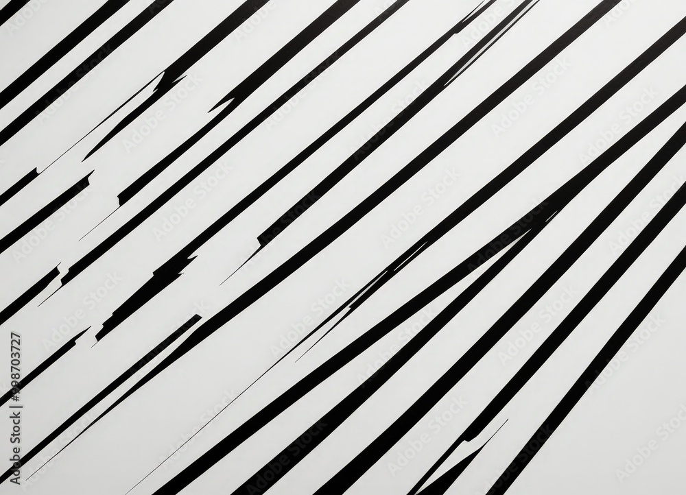 Poster a diagonal pattern of black and white lines, creating a sense of movement and energy