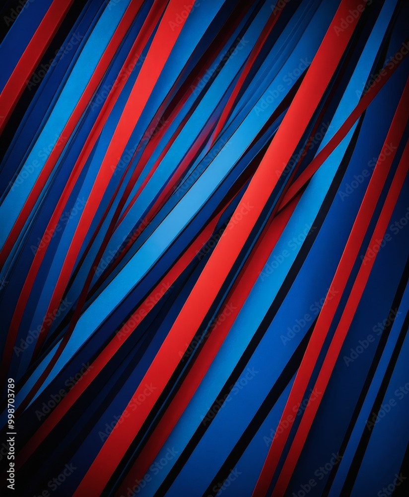 Poster a vibrant abstract composition of intersecting red and blue lines, creating a dynamic and visually striking pattern