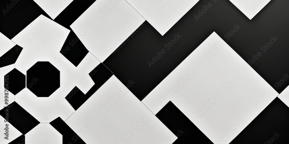 Aufkleber a black and white abstract composition featuring a geometric pattern of intersecting lines and shapes, creating a sense of depth and complexity
