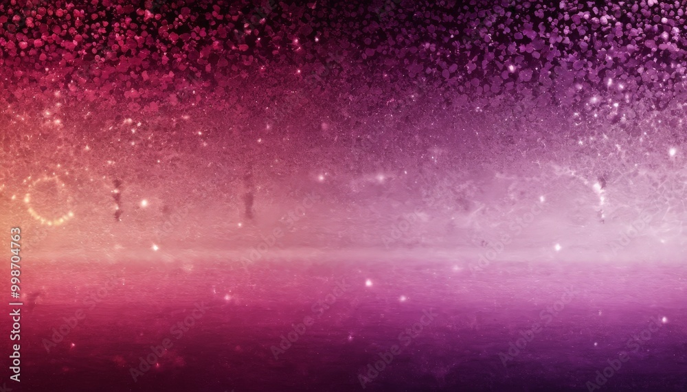 Poster a gradient background transitioning from pink to purple, with a scattering of small, glittering dots in the top right corner