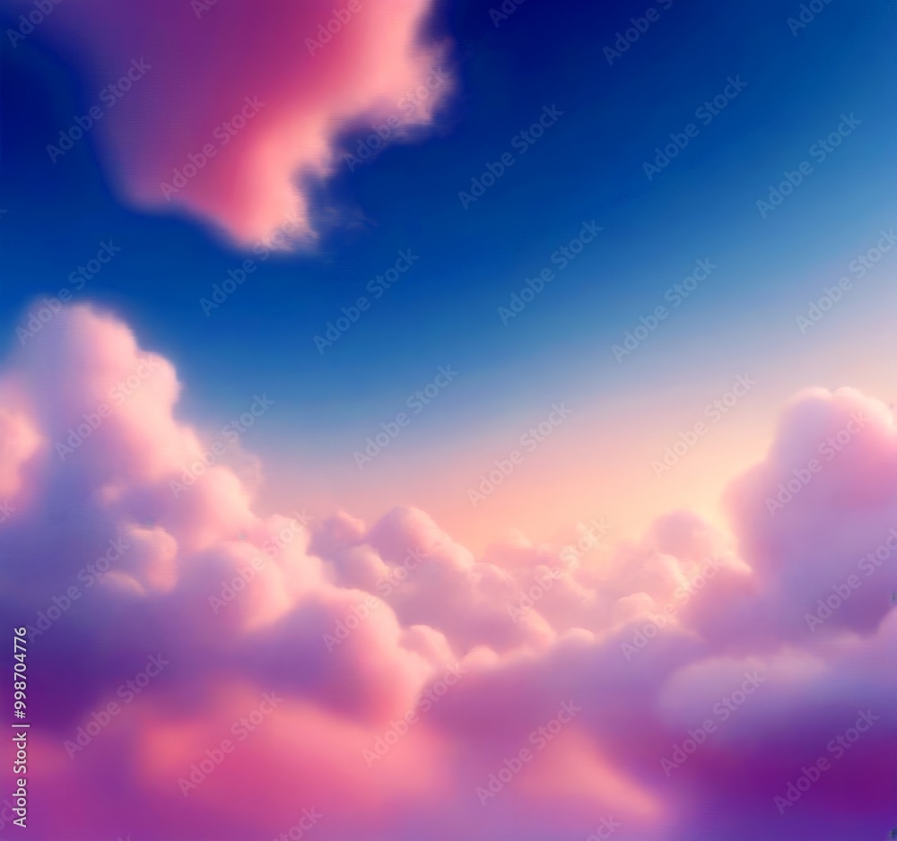 Aufkleber a serene sky with fluffy white clouds in shades of pink and blue, creating a dreamy and tranquil atm