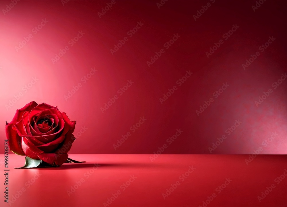 Aufkleber a single red rose stands out against a deep red background, casting a subtle shadow on the surface b