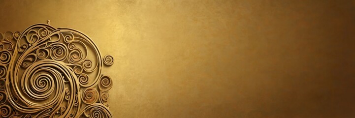 a golden spiral design on a textured gold background, with a blank space in the center