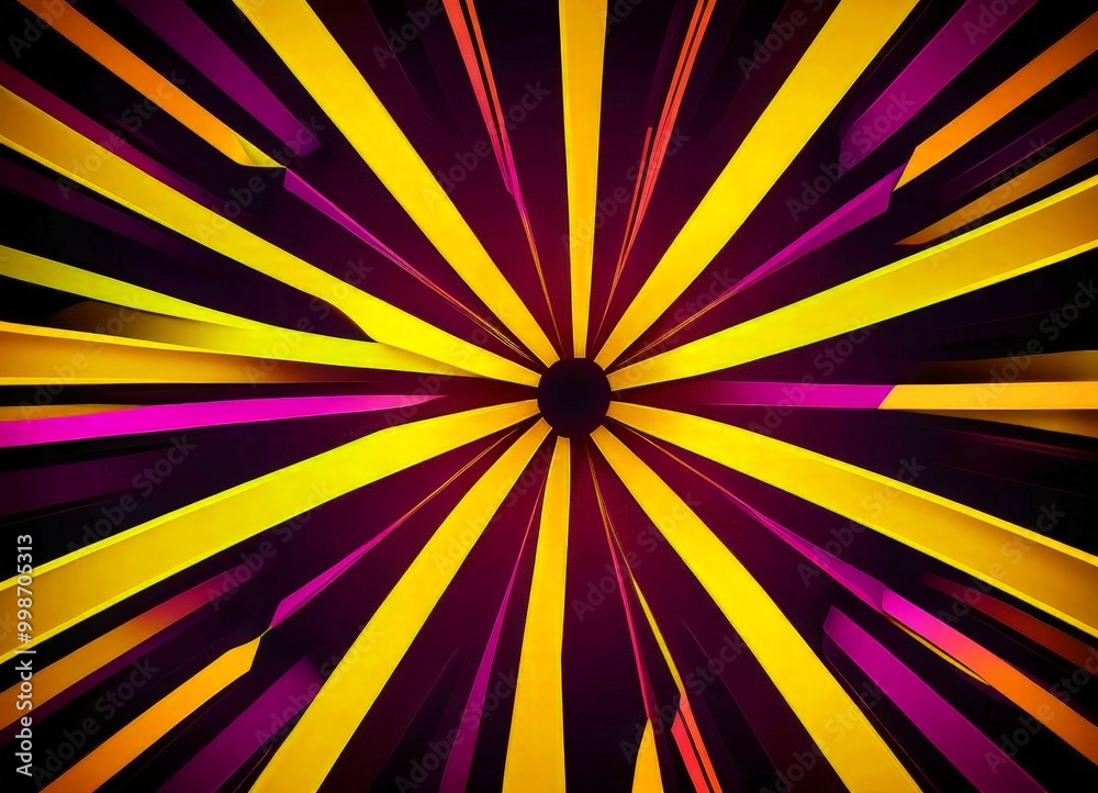 Poster a vibrant abstract design with radiating lines in various shades of yellow, orange, and purple, crea