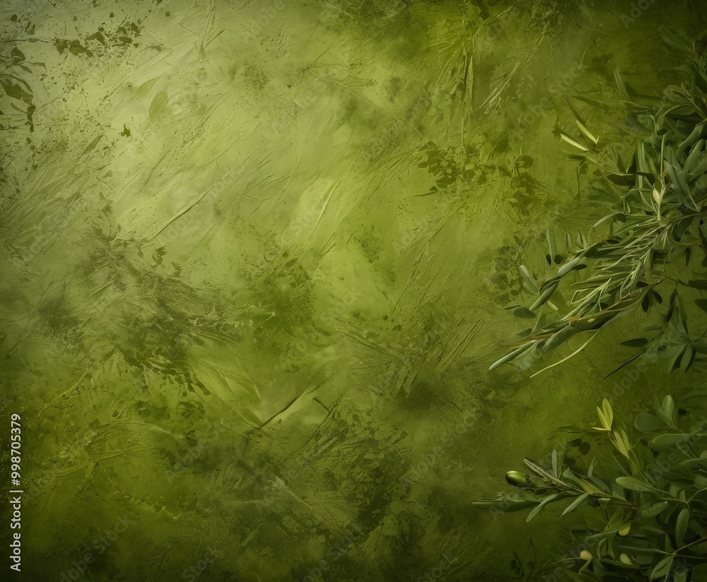 Aufkleber a textured green background with a subtle pattern of leaves and branches, creating a natural and organic feel