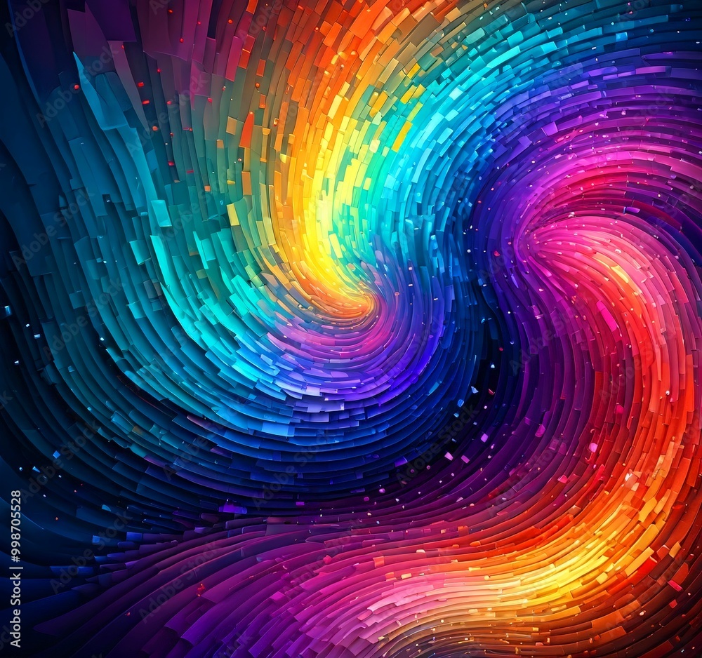 Aufkleber a vibrant, swirling pattern of multicolored squares and rectangles, creating a mesmerizing and dynamic visual effect