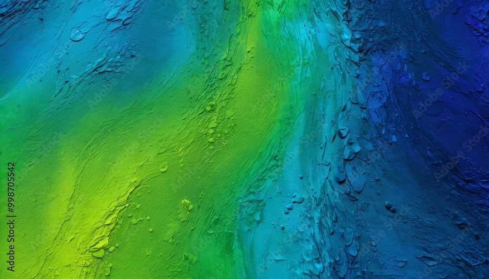 Poster a close-up view textured surface with a gradient of blue and green colors, resembling a painting or 
