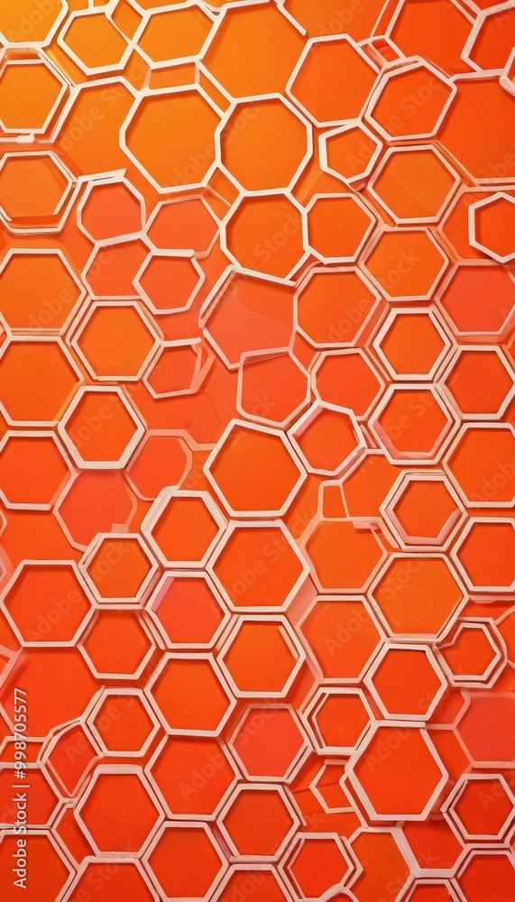 Aufkleber a repeating pattern of white hexagonal shapes against a vibrant orange background