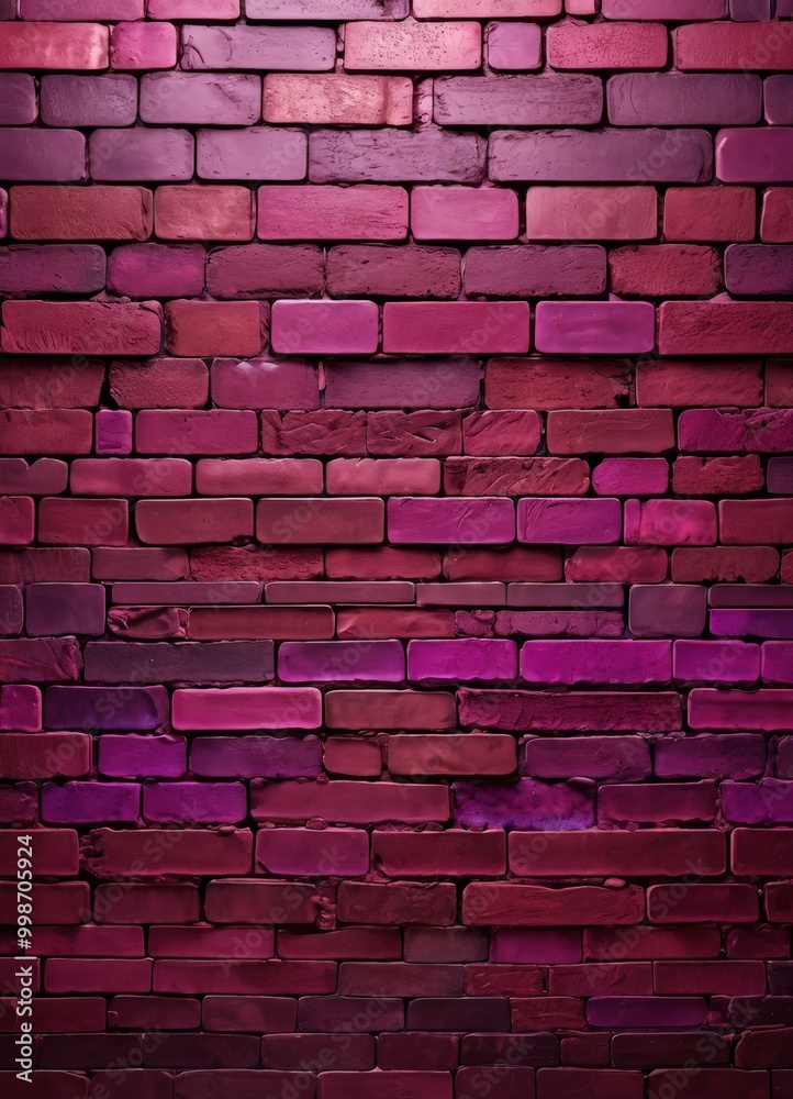 Poster a close-up view brick wall, with the bricks exhibiting a range of pink and purple hues, creating a v