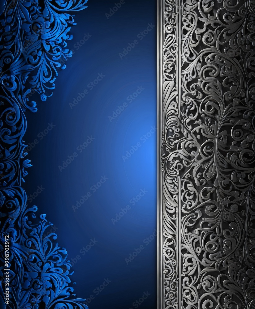 Aufkleber a striking contrast between a dark blue background and a silver, ornate border The border is adorned with intricate, swirling patterns that add a sense of depth and complexity