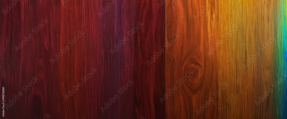Aufkleber a close-up view wooden surface with distinct vertical lines, transitioning from deep red at the top to warm yellow at the bottom