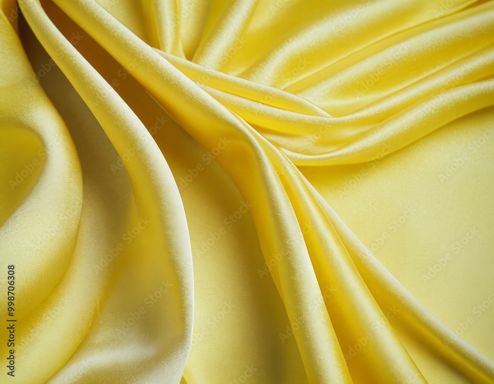 Aufkleber close-up yellow satin fabric, with folds and creases creating a dynamic and flowing texture