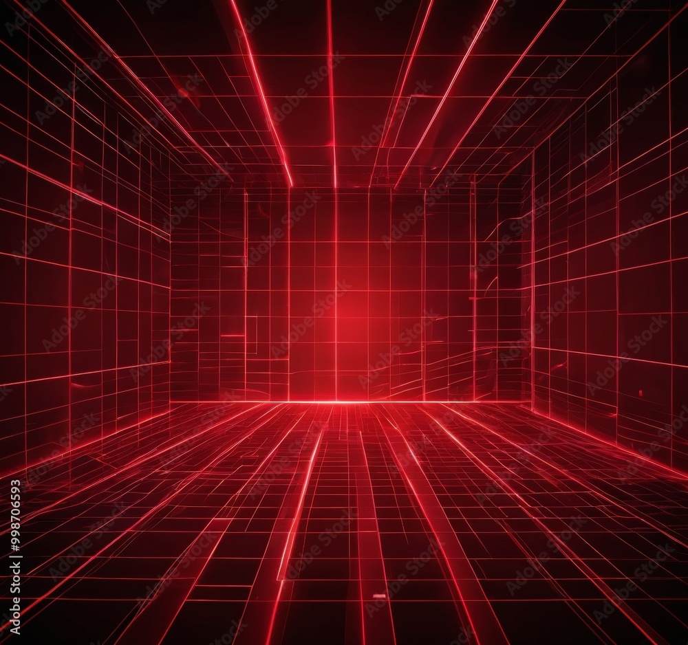 Fototapete a room with a grid-like pattern of red lines, creating a sense of depth and dimensionality The room appears to be empty, with no visible objects