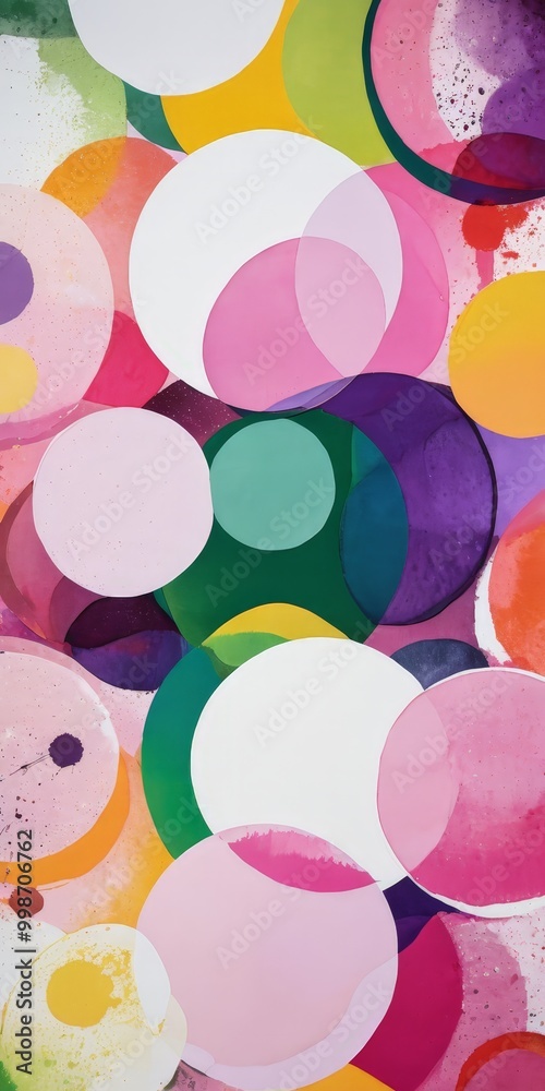 Wall mural an abstract composition featuring overlapping circles in various colors, including pink, yellow, gre