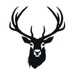  Stag deer with antlers vector illustrated logo style face head Silhouette