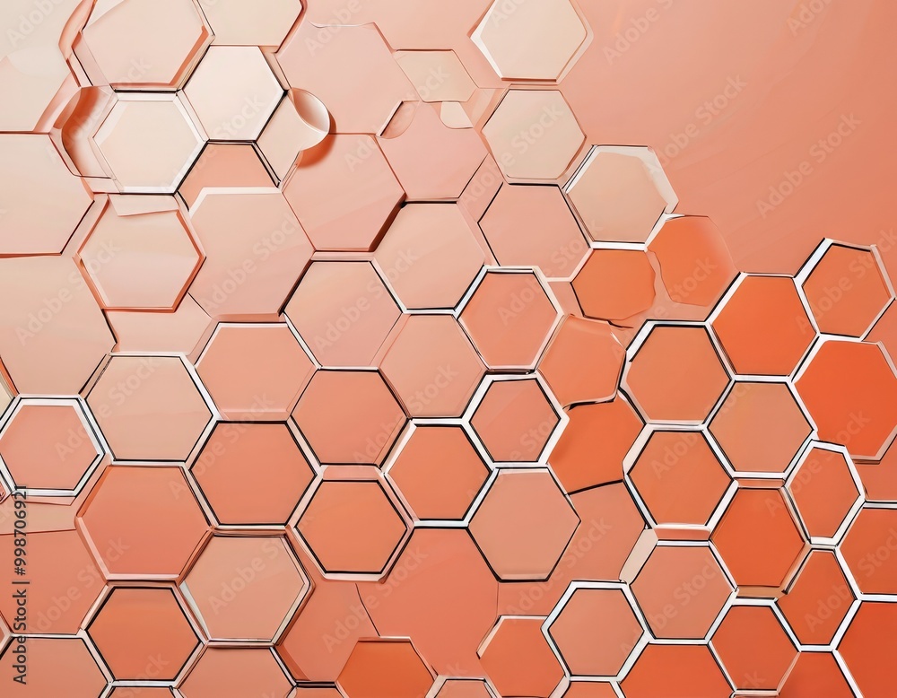 Poster a repeating pattern of hexagonal shapes in shades of orange and white, creating a visually striking and geometric design